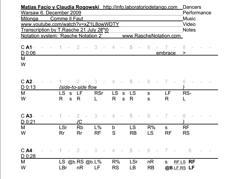 An example of Rasche Notation system for tango